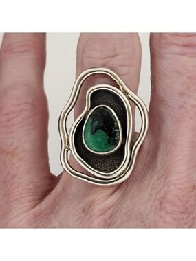 New Lander Variscite Niko Beth Squiggle Ring Sterling Silver